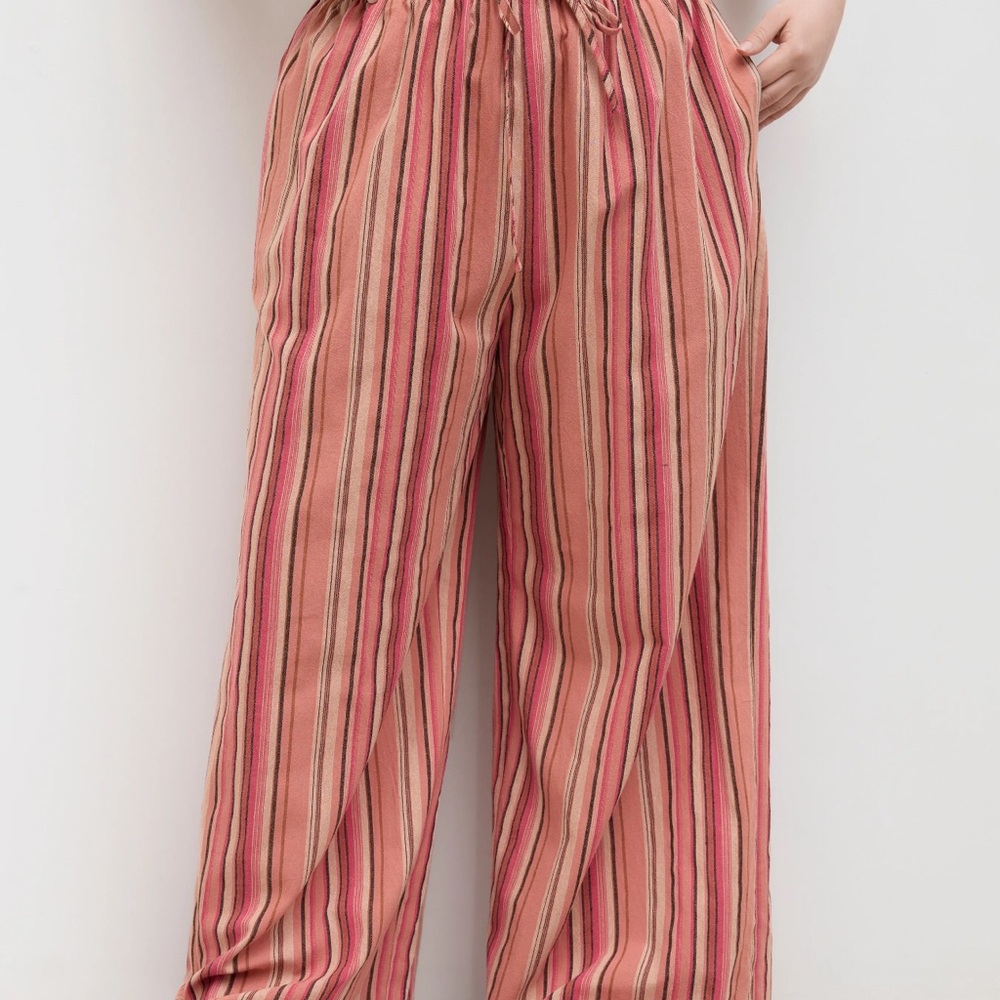 Cider Striped Pink and Tan Wide Leg Pants